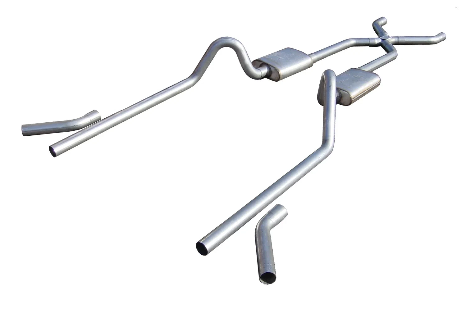 Crossmember Back w_X-Pipe Exhaust System 55-57 Tri-Five Chevy Split Rear Dual Exit